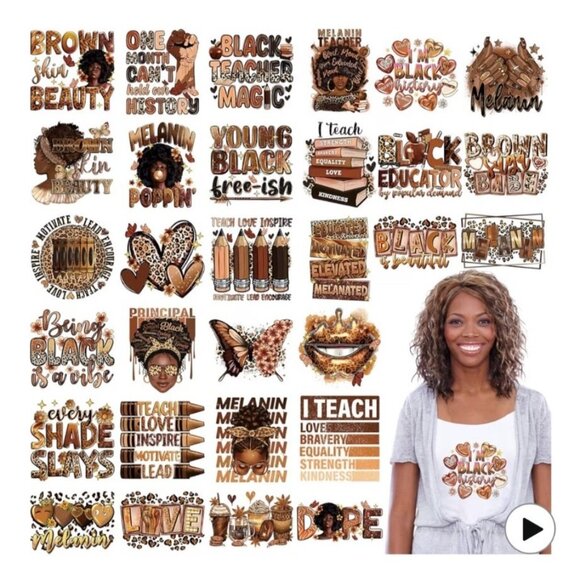 Panalee Other - 30 pcs iron on transfers, Style: Black Educator,‎ for clothes or bags, NEW